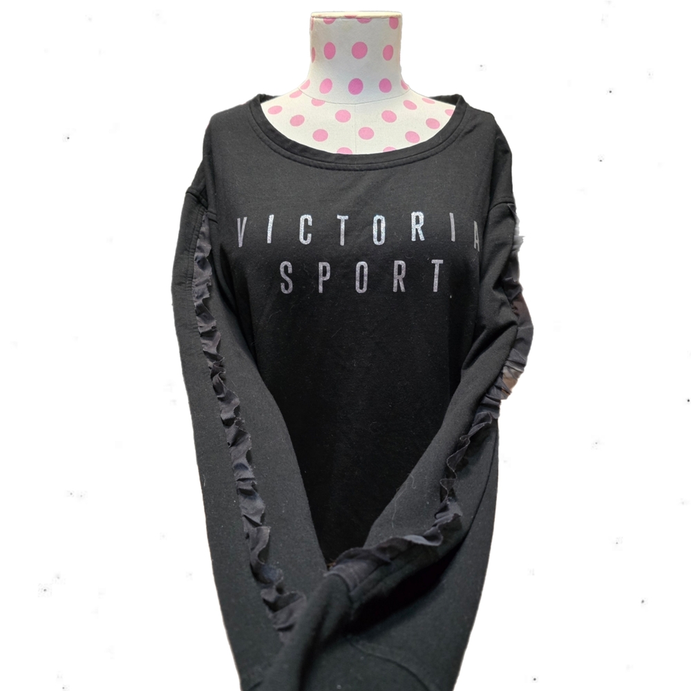 Victoria's Secret Black Long Sleeve Tee with Ruffle Detail